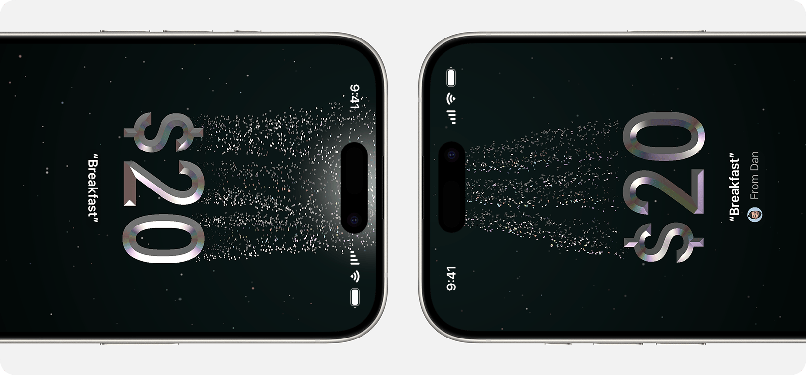 Tap to Cash artwork showing an iPhone-to-iPhone transfer interaction.